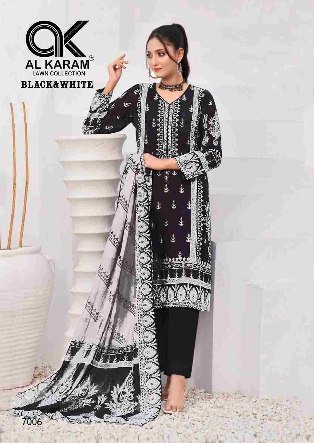 Black And White Vol-7 By Al Karam Lawn Collection 7001 To 7006 Series Beautiful Stylish Festive Suits Fancy Colorful Casual Wear & Ethnic Wear & Ready To Wear Pure Lawn Cotton Print Dresses At Wholesale Price