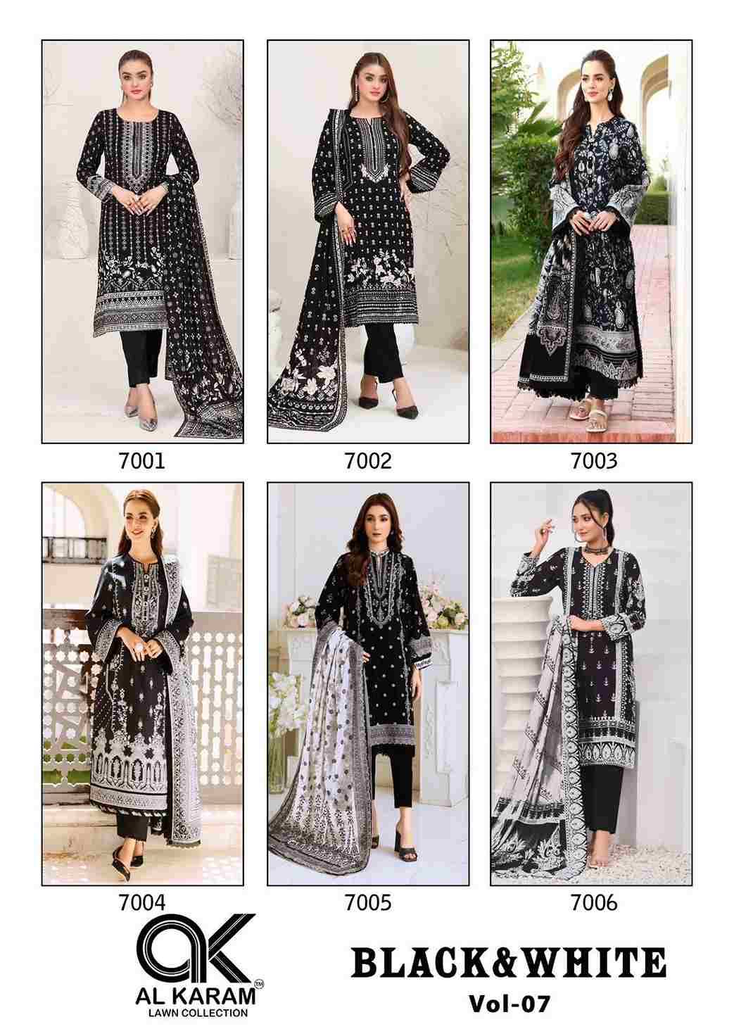 Black And White Vol-7 By Al Karam Lawn Collection 7001 To 7006 Series Beautiful Stylish Festive Suits Fancy Colorful Casual Wear & Ethnic Wear & Ready To Wear Pure Lawn Cotton Print Dresses At Wholesale Price