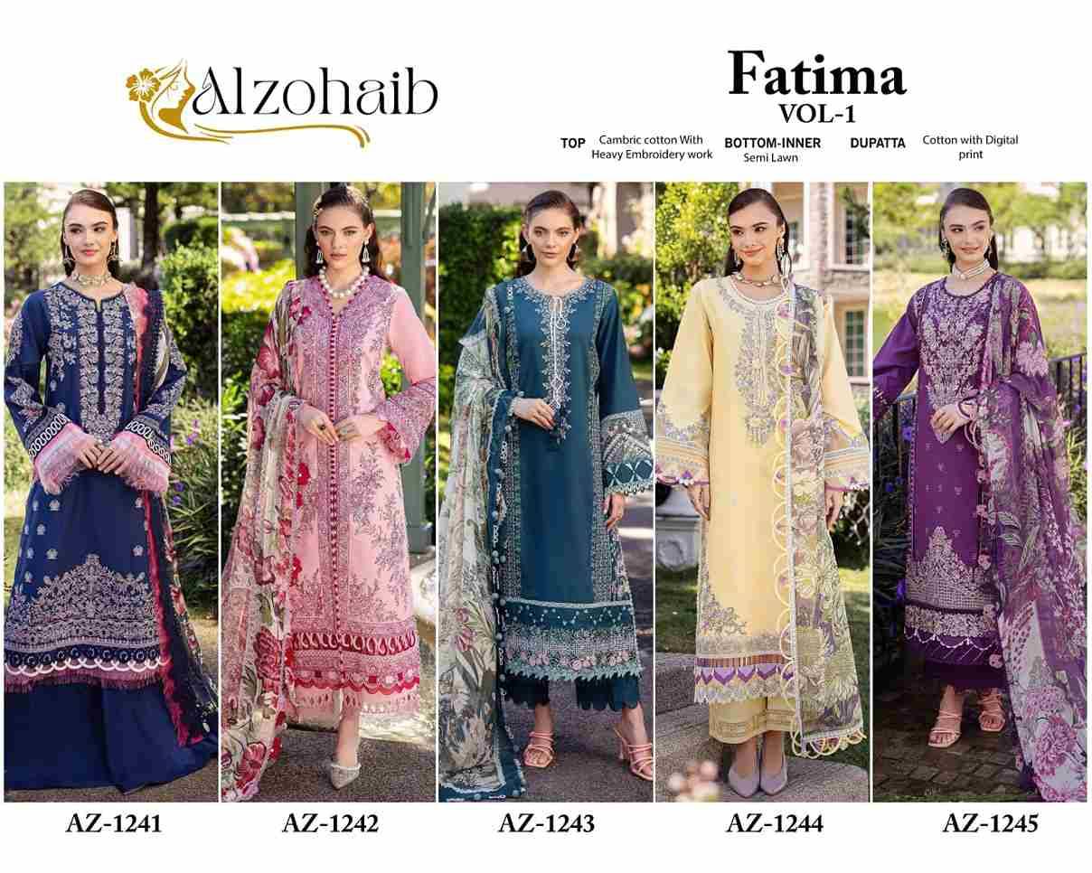 Fatima Vol-1 By Alzohaib 1241 To 1245 Series Beautiful Pakistani Suits Stylish Fancy Colorful Party Wear & Occasional Wear Pure Cotton Dresses At Wholesale Price