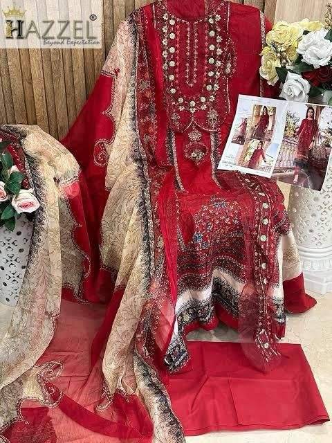 Hazzel Hit Design 2001 By Hazzel Beautiful Pakistani Suits Stylish Fancy Colorful Party Wear & Occasional Wear Pure Cotton Embroidery Dresses At Wholesale Price