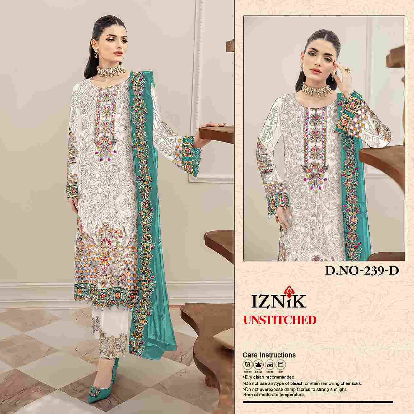 Iznik 239 Colours By Iznik Fab 239 To 239-D Series Designer Pakistani Suits Beautiful Stylish Fancy Colorful Party Wear & Occasional Wear Heavy Organza With Embroidery Dresses At Wholesale Price