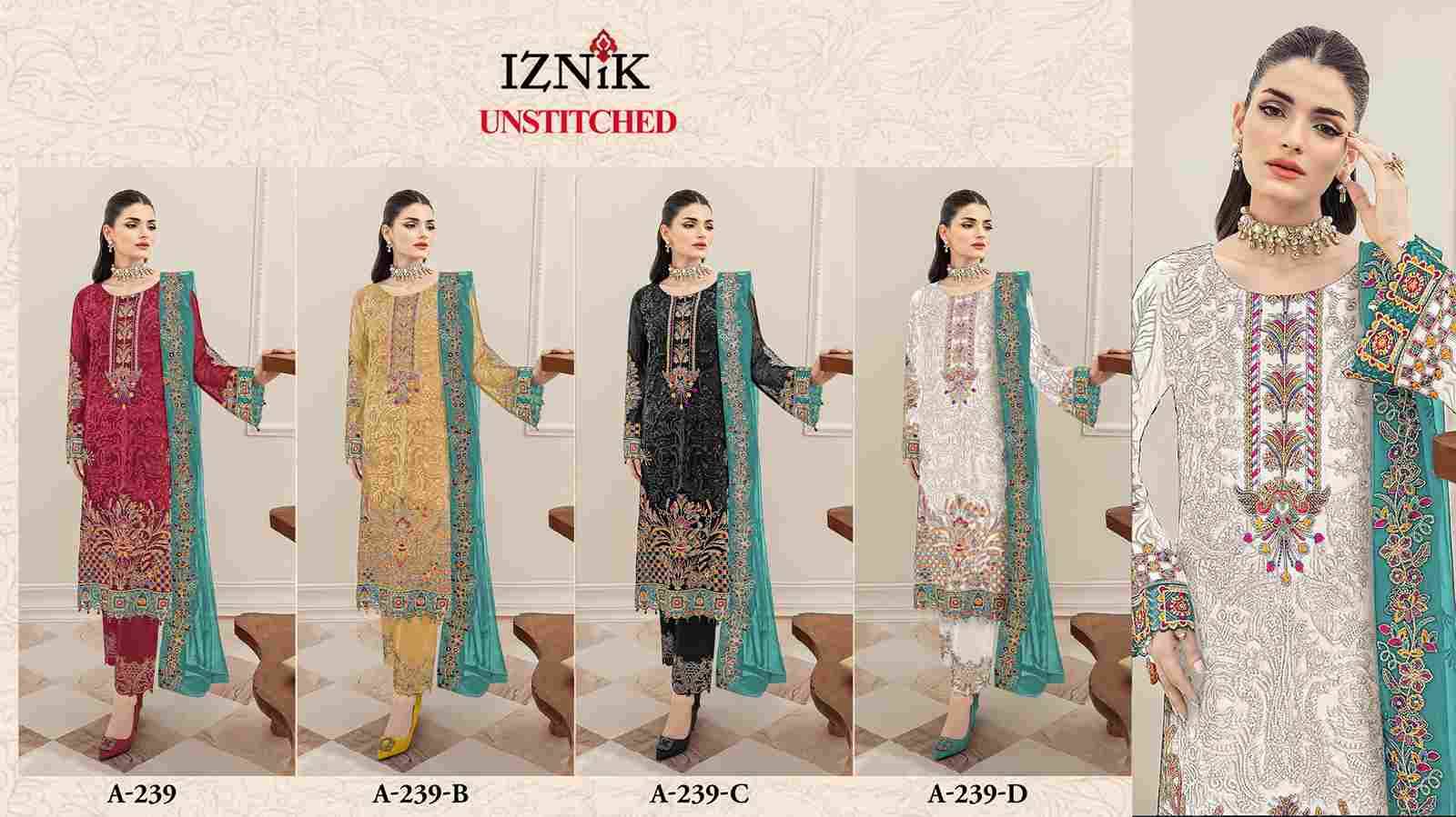 Iznik 239 Colours By Iznik Fab 239 To 239-D Series Designer Pakistani Suits Beautiful Stylish Fancy Colorful Party Wear & Occasional Wear Heavy Organza With Embroidery Dresses At Wholesale Price