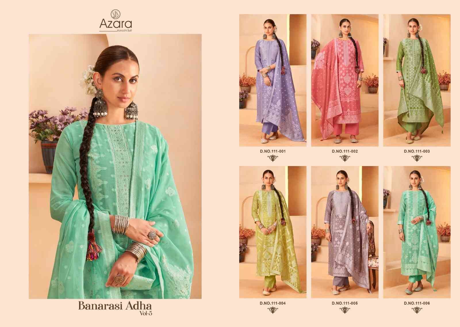 Banarashi Adah Vol-5 By Azara 111-001 To 111-006 Series Beautiful Stylish Festive Suits Fancy Colorful Casual Wear & Ethnic Wear & Ready To Wear Jacquard Cotton Print Dresses At Wholesale Price