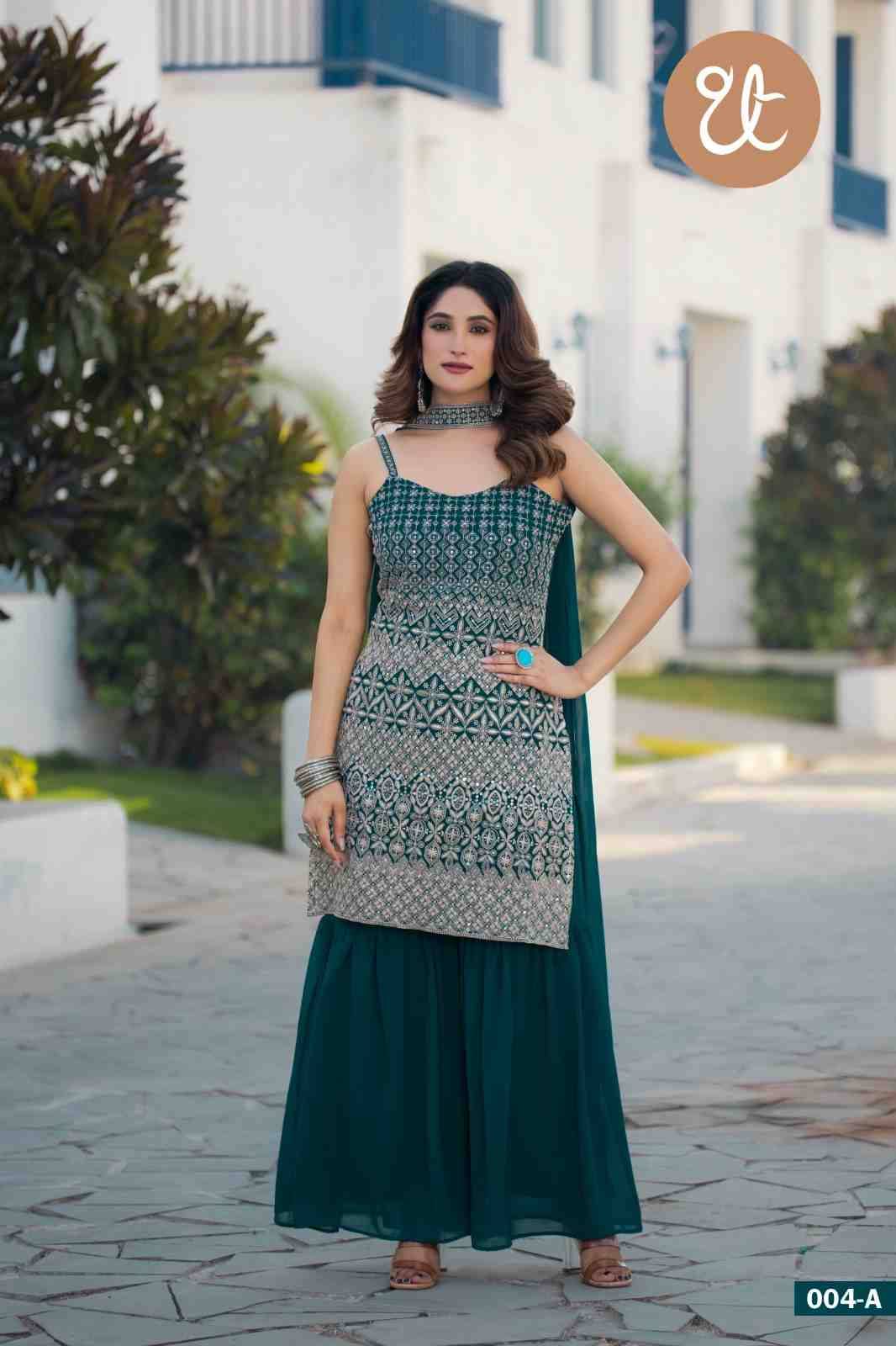 Thread Thrill 004 Colours By Thread Thrill 004-A To 004-D Series Beautiful Sharara Suits Colorful Stylish Fancy Casual Wear & Ethnic Wear Heavy Georgette Dresses At Wholesale Price