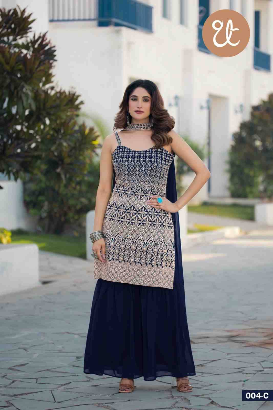 Thread Thrill 004 Colours By Thread Thrill 004-A To 004-D Series Beautiful Sharara Suits Colorful Stylish Fancy Casual Wear & Ethnic Wear Heavy Georgette Dresses At Wholesale Price