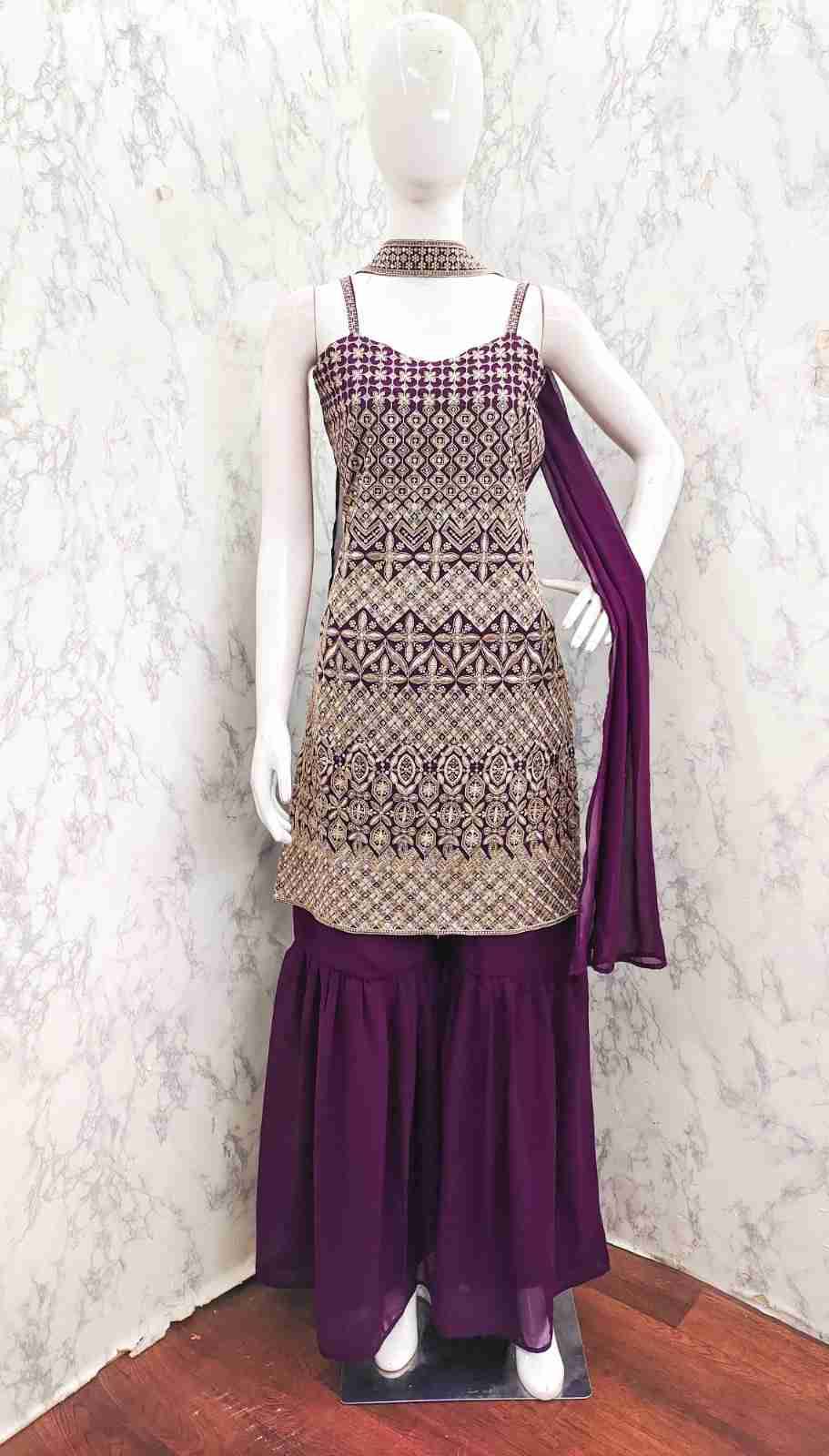 Thread Thrill 004 Colours By Thread Thrill 004-A To 004-D Series Beautiful Sharara Suits Colorful Stylish Fancy Casual Wear & Ethnic Wear Heavy Georgette Dresses At Wholesale Price