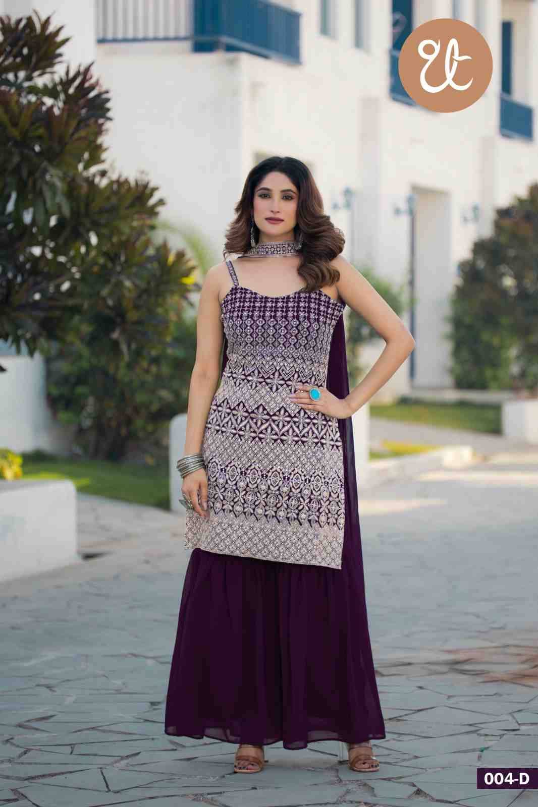 Thread Thrill 004 Colours By Thread Thrill 004-A To 004-D Series Beautiful Sharara Suits Colorful Stylish Fancy Casual Wear & Ethnic Wear Heavy Georgette Dresses At Wholesale Price