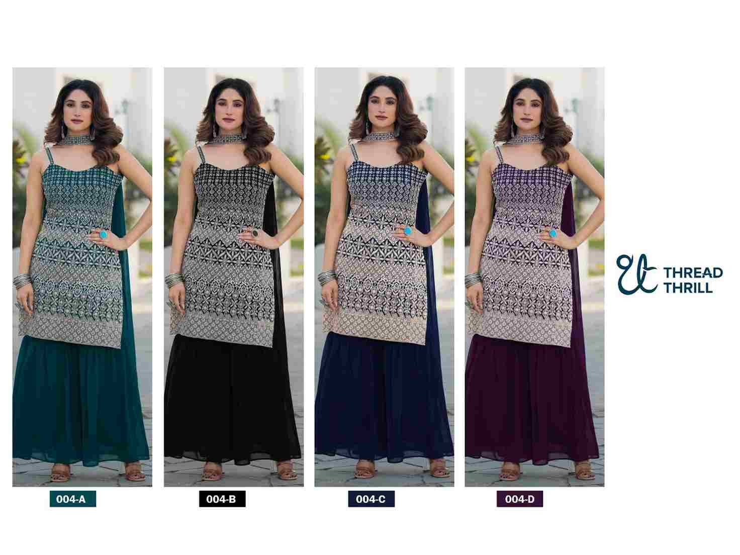 Thread Thrill 004 Colours By Thread Thrill 004-A To 004-D Series Beautiful Sharara Suits Colorful Stylish Fancy Casual Wear & Ethnic Wear Heavy Georgette Dresses At Wholesale Price