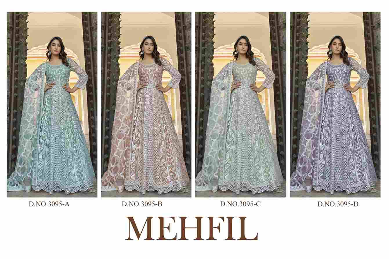 Mehfil By Senhora Dresses 3095-A To 3095-D Series Designer Stylish Fancy Colorful Beautiful Party Wear & Ethnic Wear Collection Pure Net Gowns With Dupatta At Wholesale Price