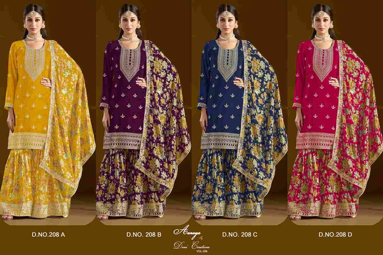 Aanaya Vol-208 By Twisha 208-A To 208-D Series Beautiful Sharara Suits Stylish Fancy Colorful Casual Wear & Ethnic Wear Pure Chinnon Print Dresses At Wholesale Price