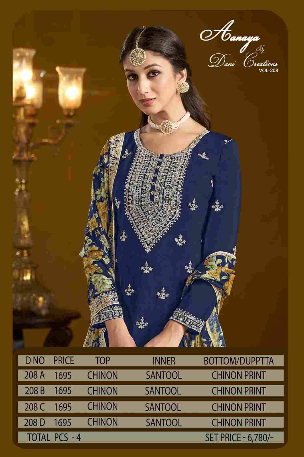 Aanaya Vol-208 By Twisha 208-A To 208-D Series Beautiful Sharara Suits Stylish Fancy Colorful Casual Wear & Ethnic Wear Pure Chinnon Print Dresses At Wholesale Price