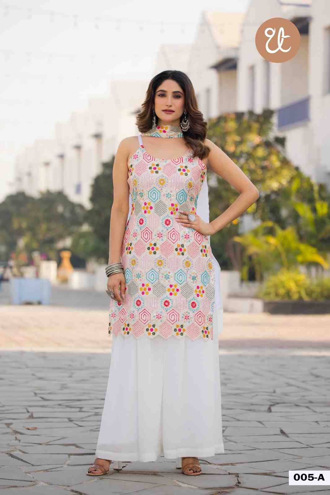 Thread Thrill 005 Colours By Thread Thrill 005-A To 005-D Series Beautiful Sharara Suits Colorful Stylish Fancy Casual Wear & Ethnic Wear Heavy Chinnon Dresses At Wholesale Price