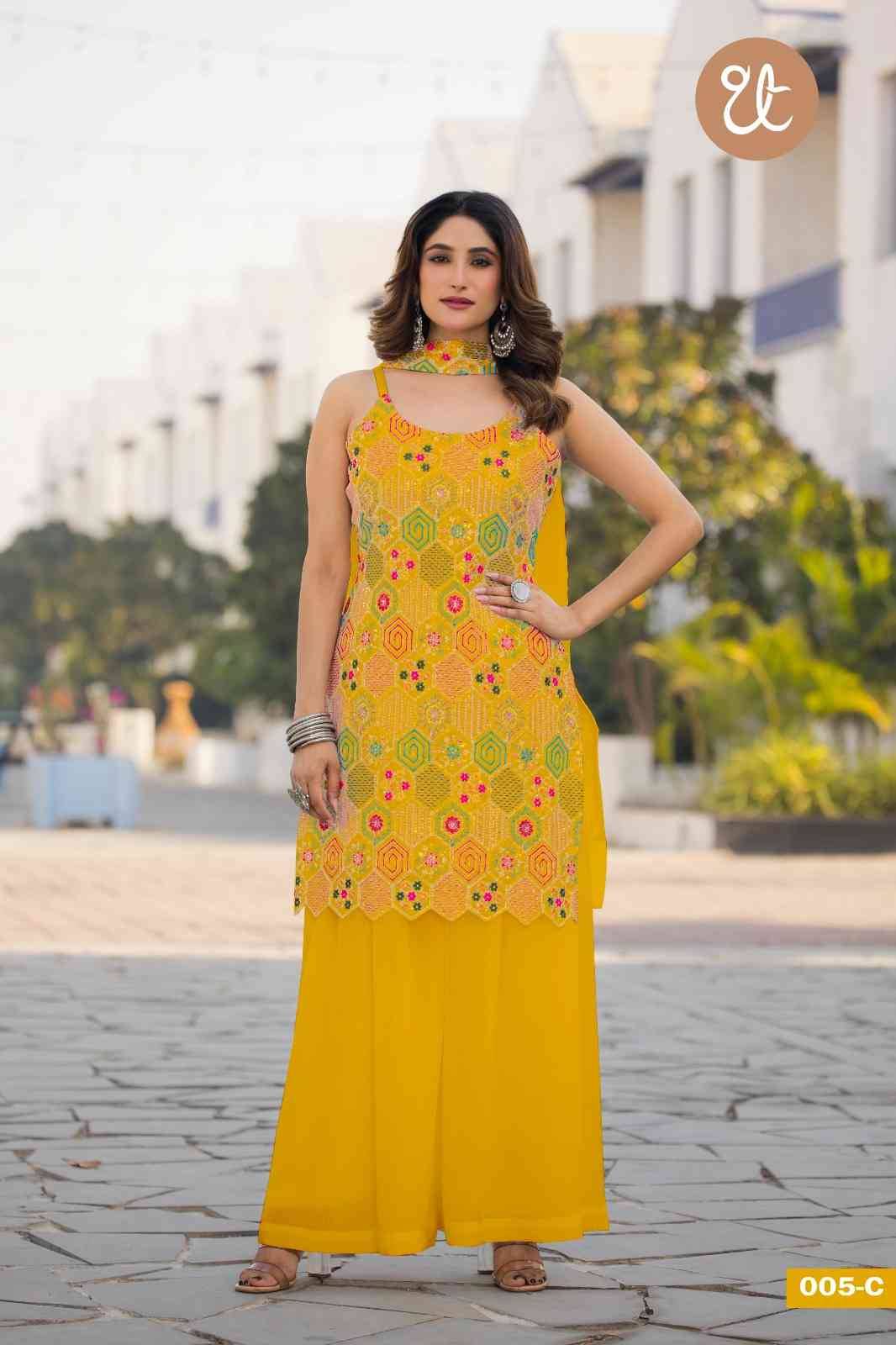 Thread Thrill 005 Colours By Thread Thrill 005-A To 005-D Series Beautiful Sharara Suits Colorful Stylish Fancy Casual Wear & Ethnic Wear Heavy Chinnon Dresses At Wholesale Price