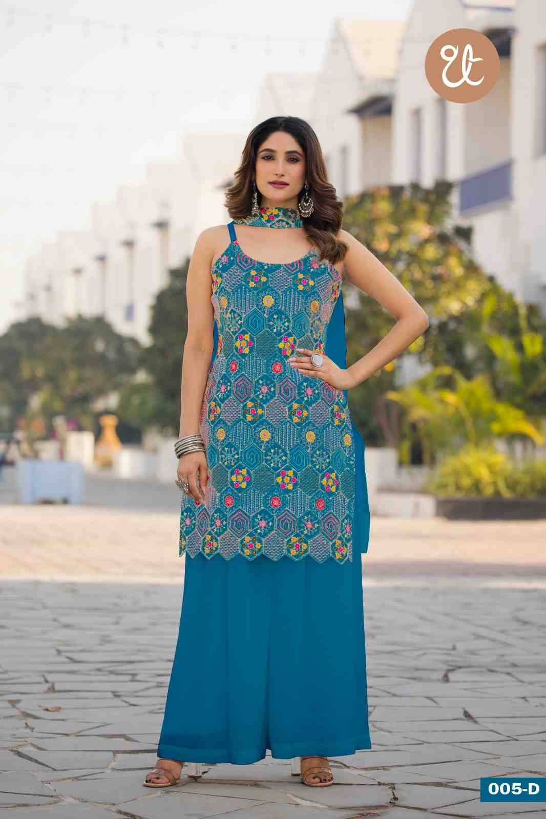 Thread Thrill 005 Colours By Thread Thrill 005-A To 005-D Series Beautiful Sharara Suits Colorful Stylish Fancy Casual Wear & Ethnic Wear Heavy Chinnon Dresses At Wholesale Price