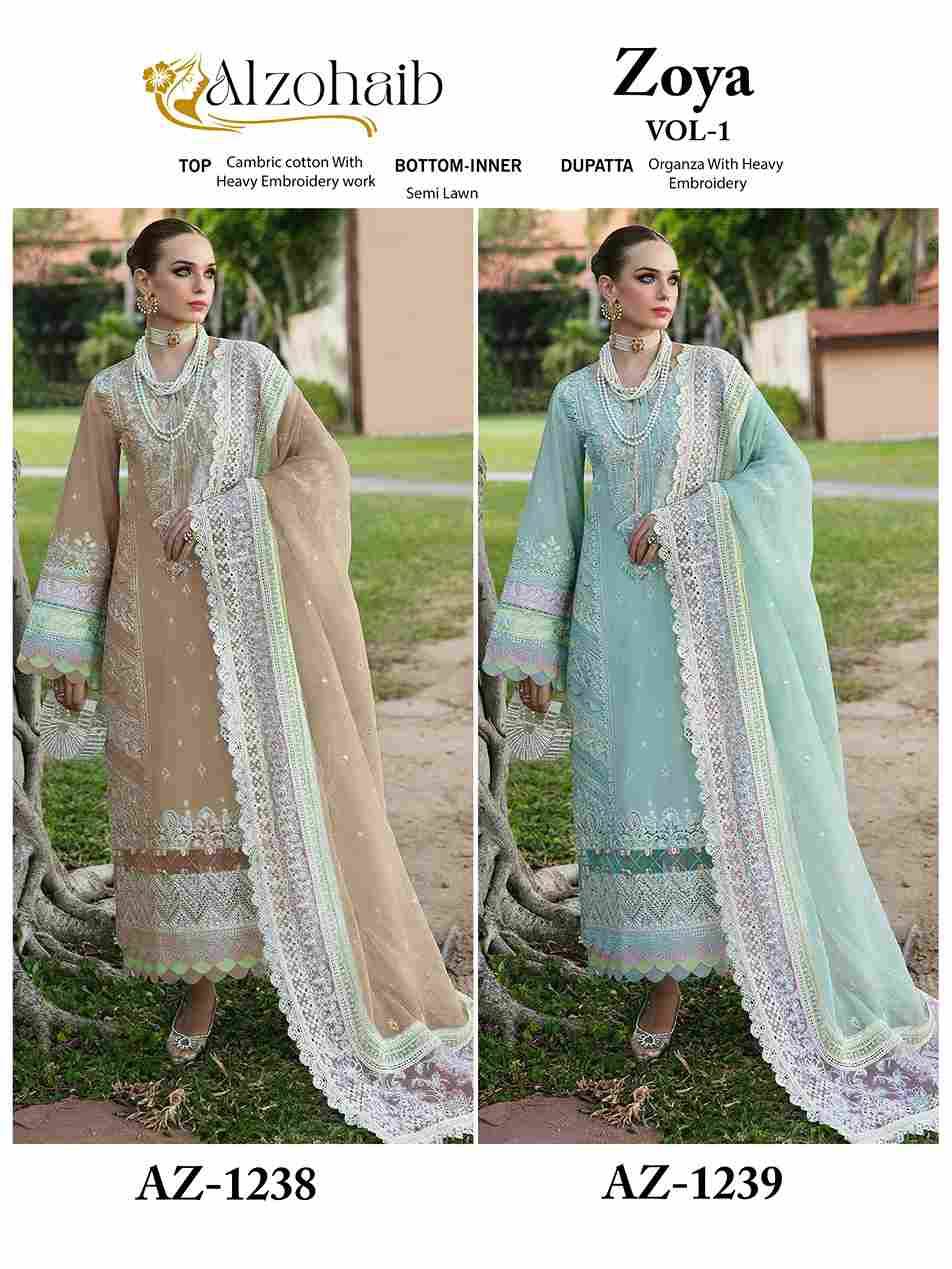 Zoya Vol-1 By Alzohaib 1238 To 1239 Series Beautiful Pakistani Suits Stylish Fancy Colorful Party Wear & Occasional Wear Cambric Cotton Dresses At Wholesale Price