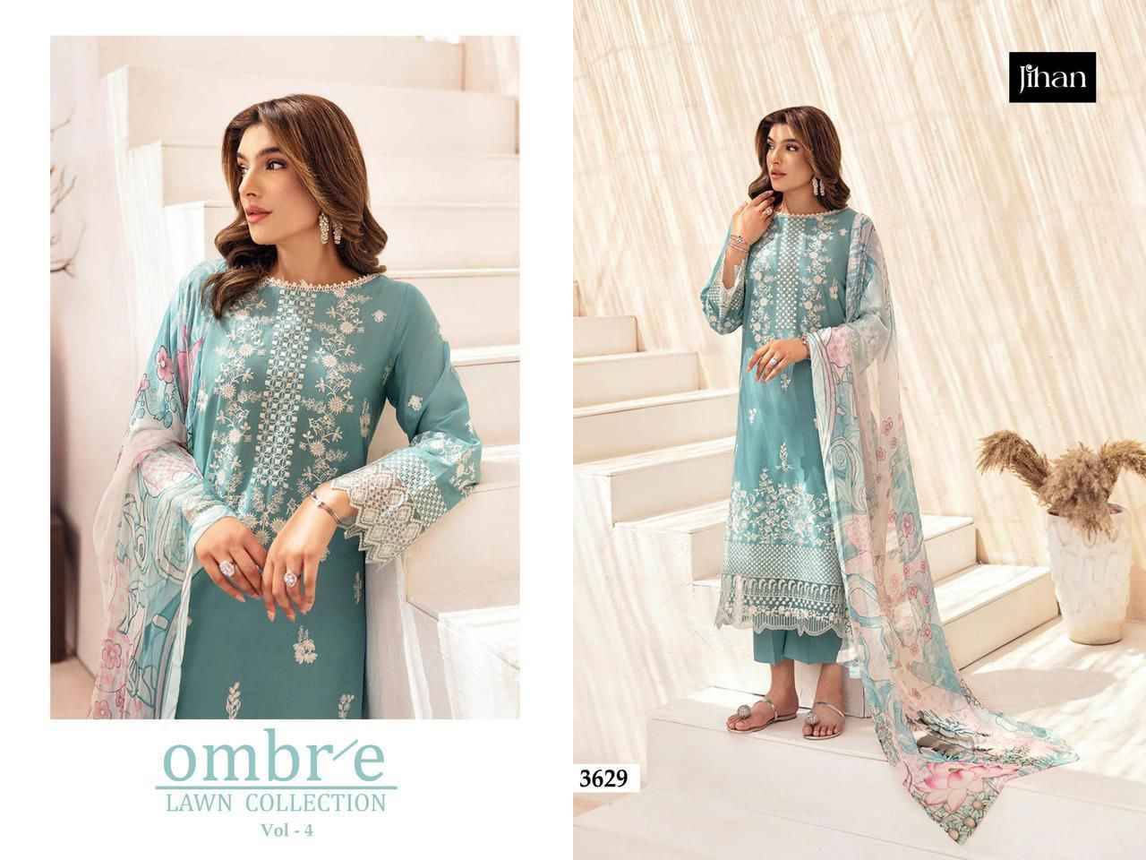 Ombre Lawn Collection Vol-4 By Jihan 3629 To 3632 Series Designer Pakistani Suits Beautiful Fancy Stylish Colorful Party Wear & Occasional Wear Cotton Dresses At Wholesale Price
