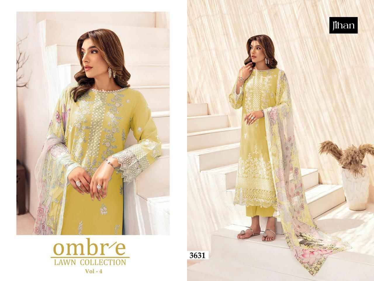 Ombre Lawn Collection Vol-4 By Jihan 3629 To 3632 Series Designer Pakistani Suits Beautiful Fancy Stylish Colorful Party Wear & Occasional Wear Cotton Dresses At Wholesale Price