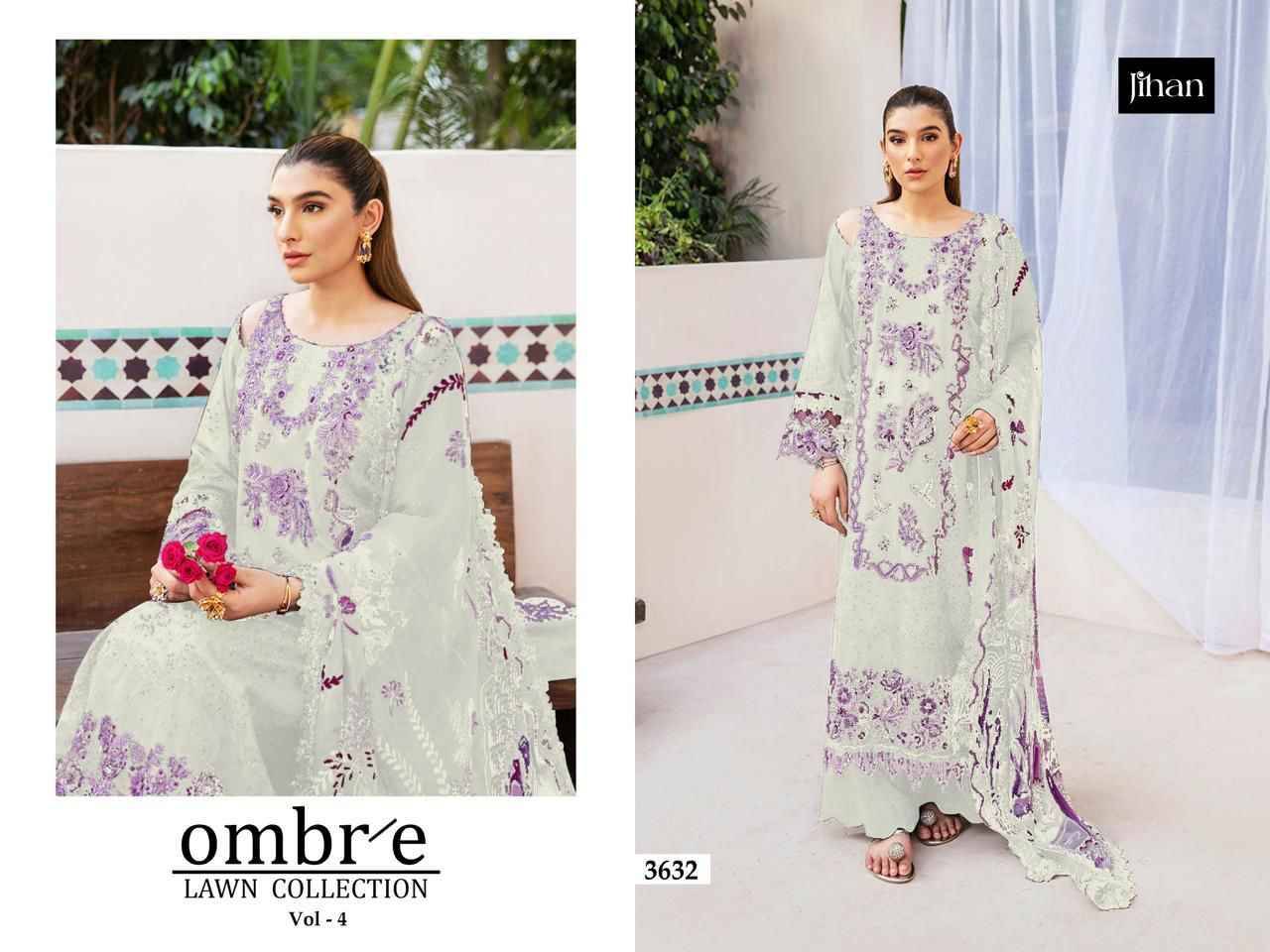 Ombre Lawn Collection Vol-4 By Jihan 3629 To 3632 Series Designer Pakistani Suits Beautiful Fancy Stylish Colorful Party Wear & Occasional Wear Cotton Dresses At Wholesale Price