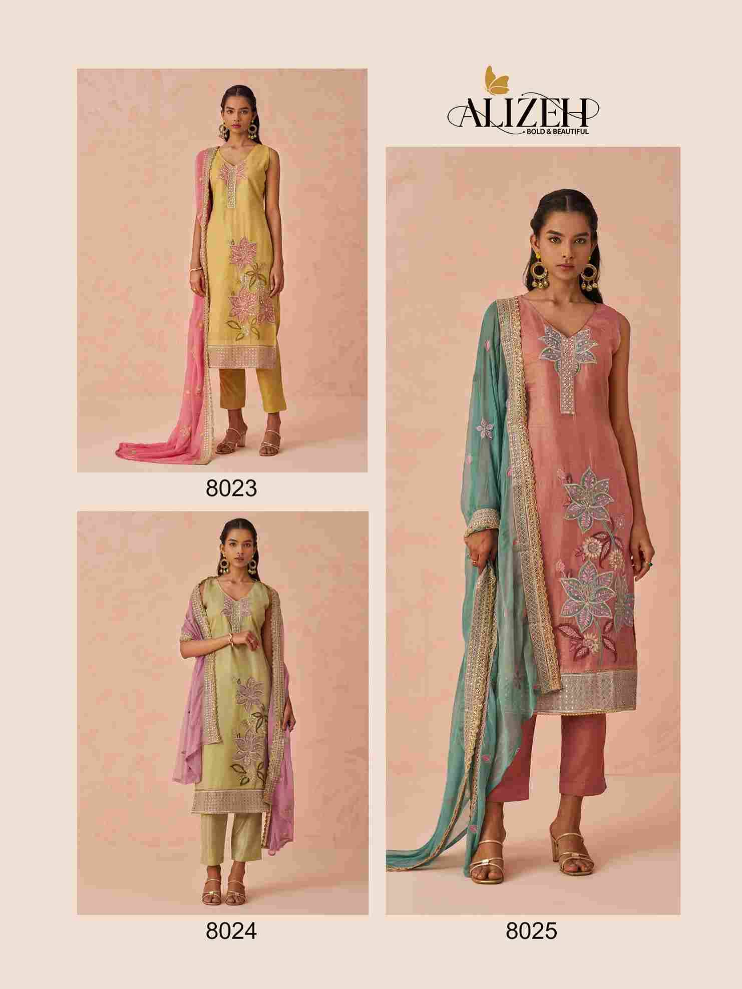 Raag Vol-2 By Alizeh 8023 To 8025 Series Festive Suits Beautiful Fancy Colorful Stylish Party Wear & Occasional Wear Fancy Embroidered Dresses At Wholesale Price