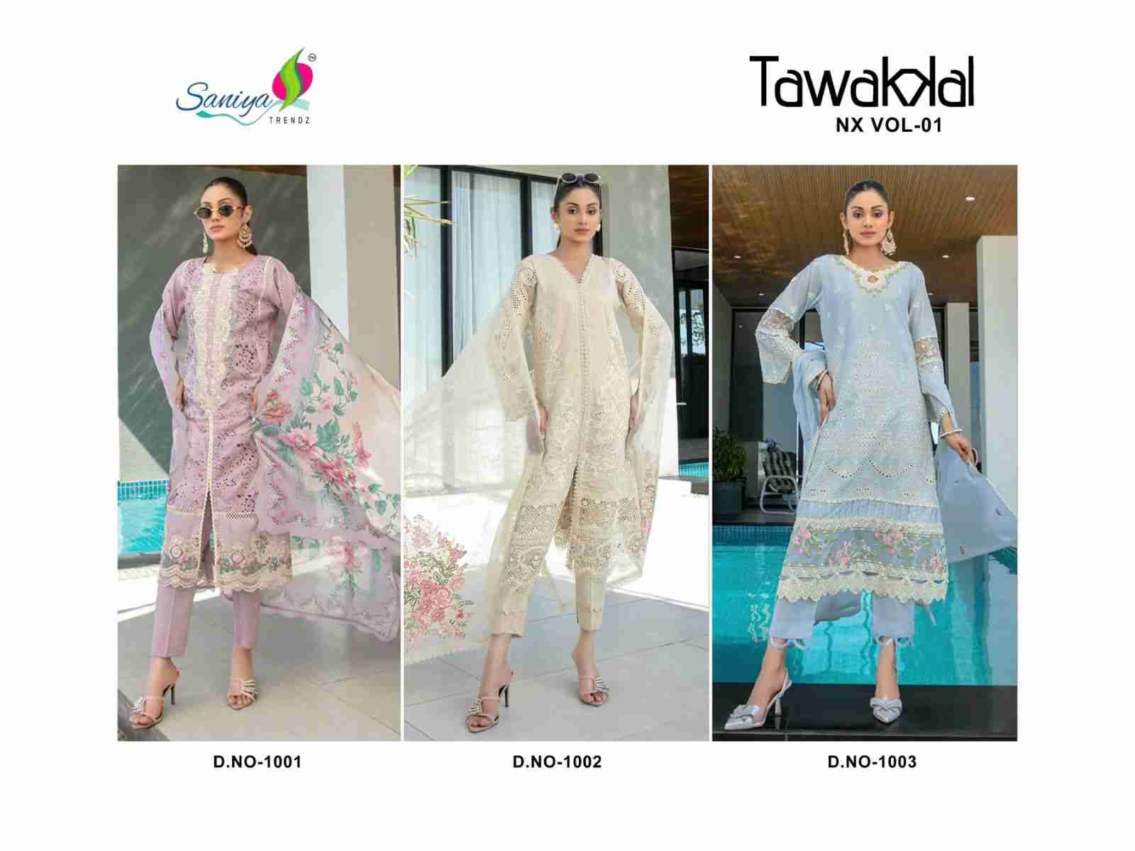 Tawakkal Nx Vol-1 By Saniya Trendz 1001 To 1003 Series Beautiful Stylish Pakistani Suits Fancy Colorful Casual Wear & Ethnic Wear & Ready To Wear Pure Cotton Embroidery Dresses At Wholesale Price