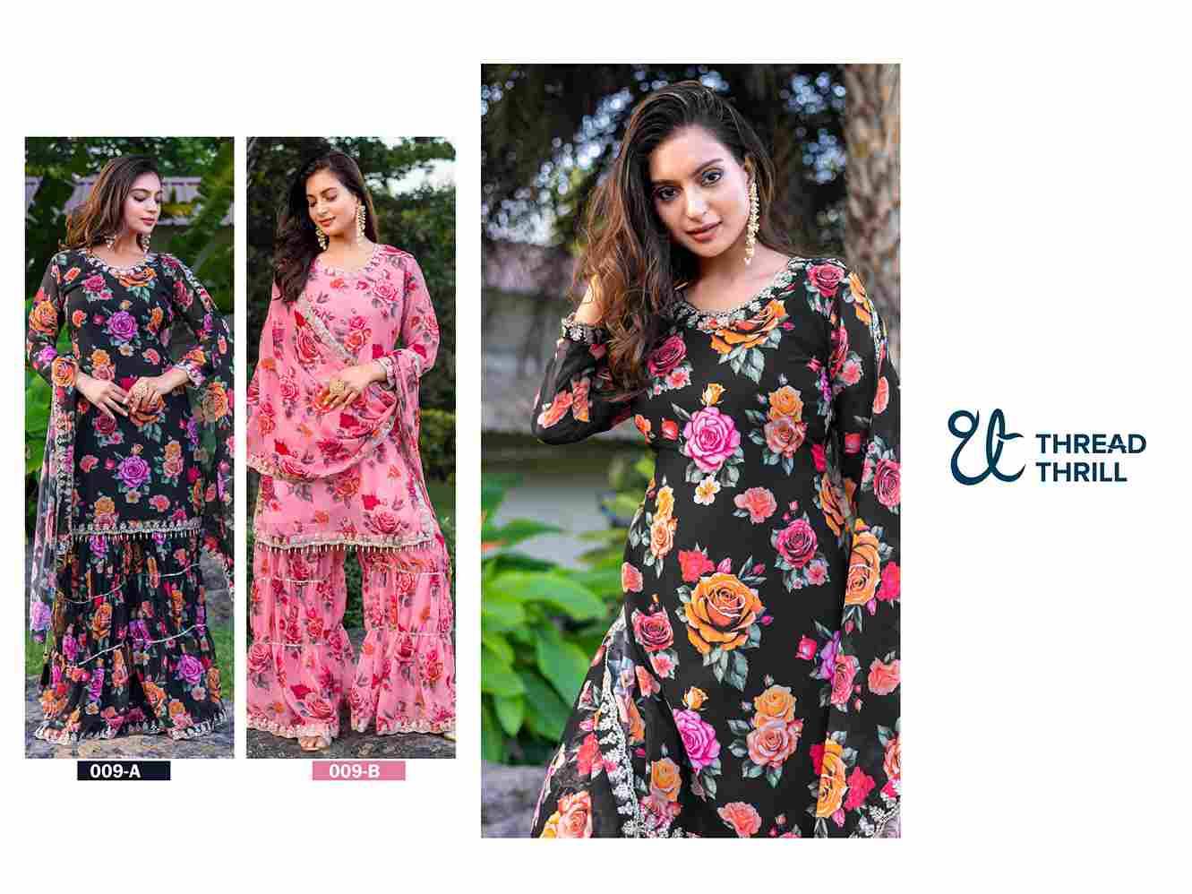 Thread Thrill 009 Colours By Thread Thrill 009-A To 009-B Series Beautiful Sharara Suits Colorful Stylish Fancy Casual Wear & Ethnic Wear Heavy Georgette Dresses At Wholesale Price