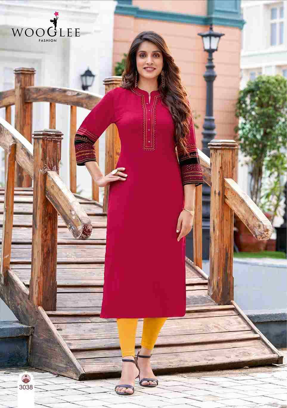 Salonee Vol-8 By Wooglee 3037 To 3042 Series Designer Stylish Fancy Colorful Beautiful Party Wear & Ethnic Wear Collection Rayon With Work Kurtis At Wholesale Price