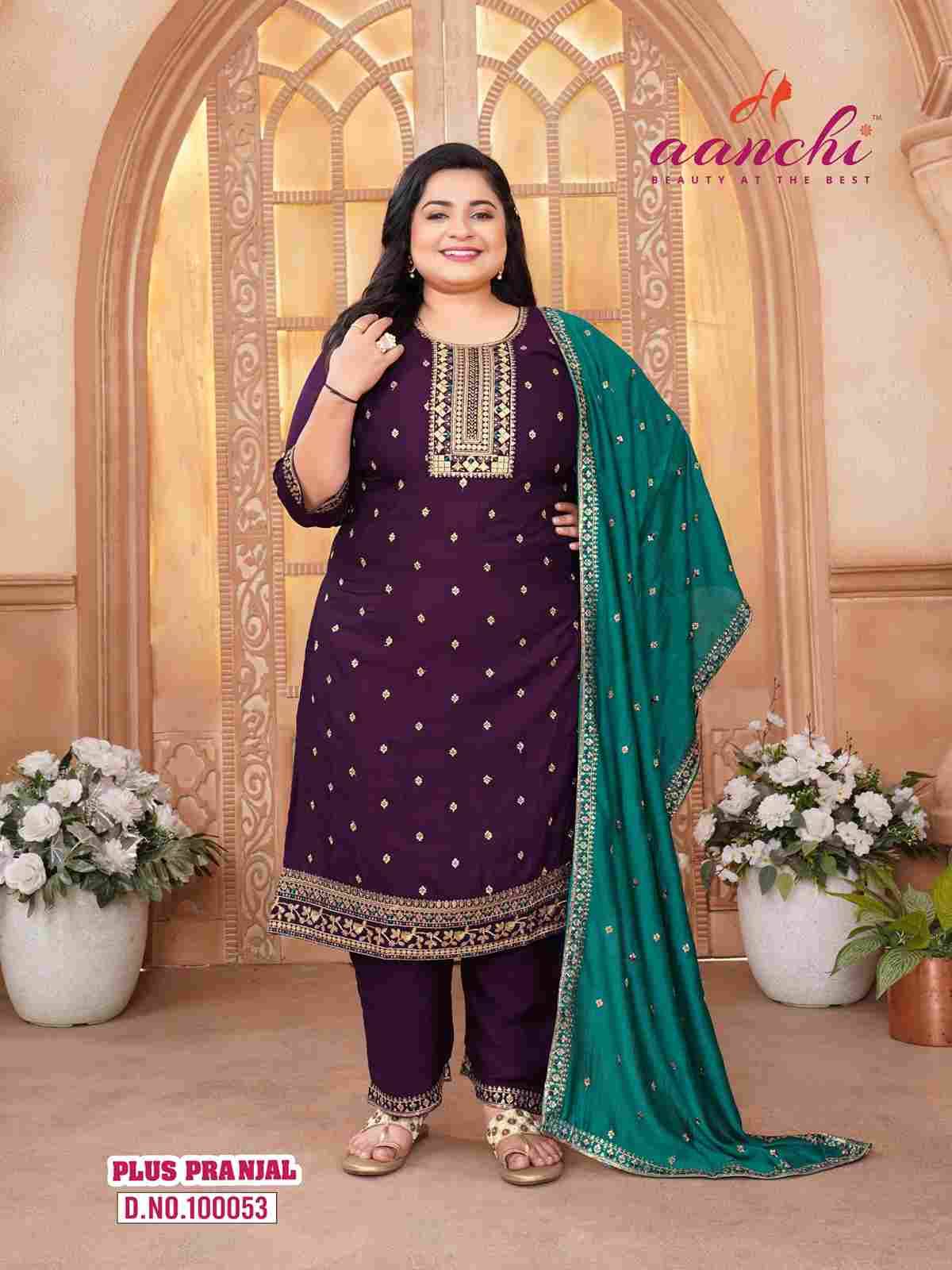 Plus Pranjal By Aanchi 100050 To 100053 Series Beautiful Festive Suits Colorful Stylish Fancy Casual Wear & Ethnic Wear Vichitra Silk Print Dresses At Wholesale Price