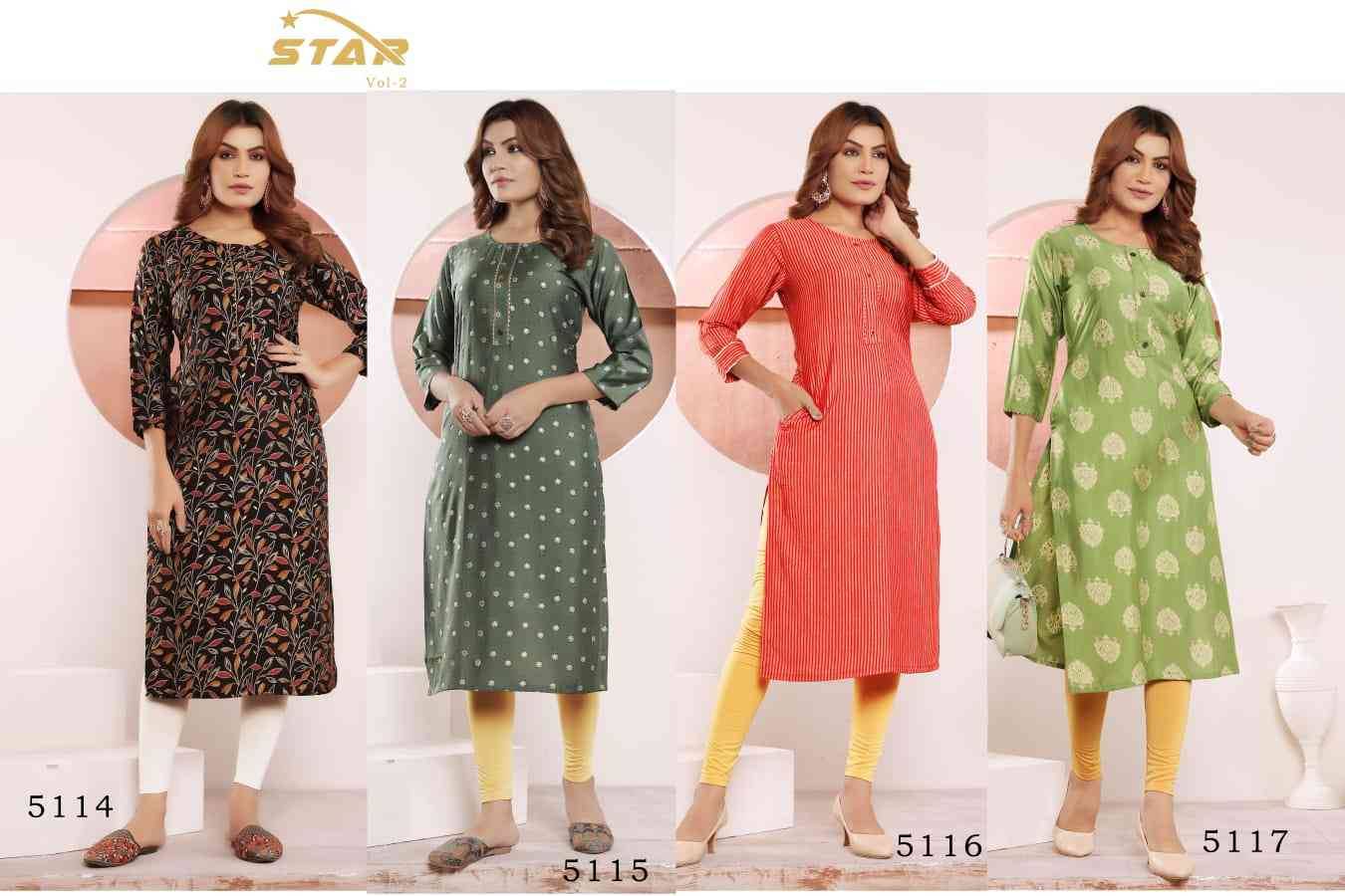 Star Vol-2 By Moksh International 5114 To 5117 Series Designer Stylish Fancy Colorful Beautiful Party Wear & Ethnic Wear Collection Viscose Muslin Kurtis At Wholesale Price