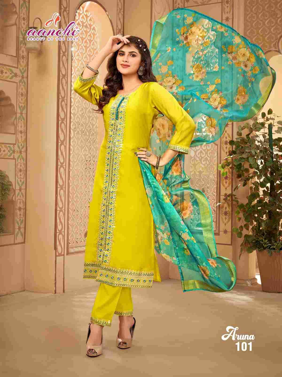 Aruna By Aanchi 101 To 104 Series Beautiful Festive Suits Colorful Stylish Fancy Casual Wear & Ethnic Wear Roman Silk Dresses At Wholesale Price