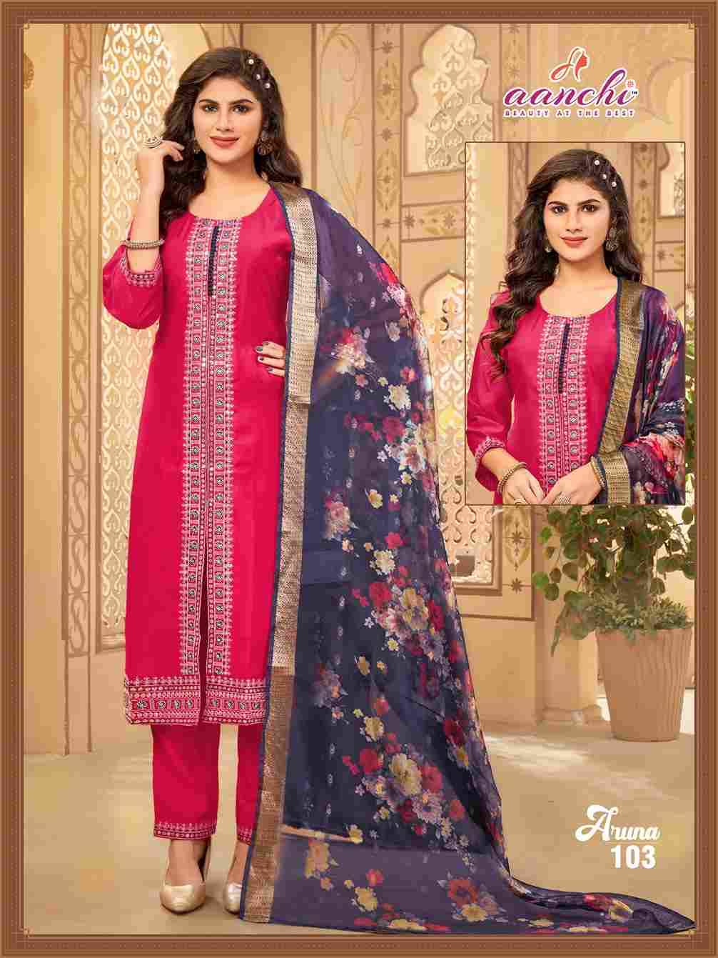 Aruna By Aanchi 101 To 104 Series Beautiful Festive Suits Colorful Stylish Fancy Casual Wear & Ethnic Wear Roman Silk Dresses At Wholesale Price