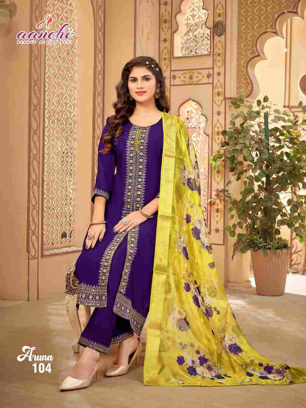 Aruna By Aanchi 101 To 104 Series Beautiful Festive Suits Colorful Stylish Fancy Casual Wear & Ethnic Wear Roman Silk Dresses At Wholesale Price