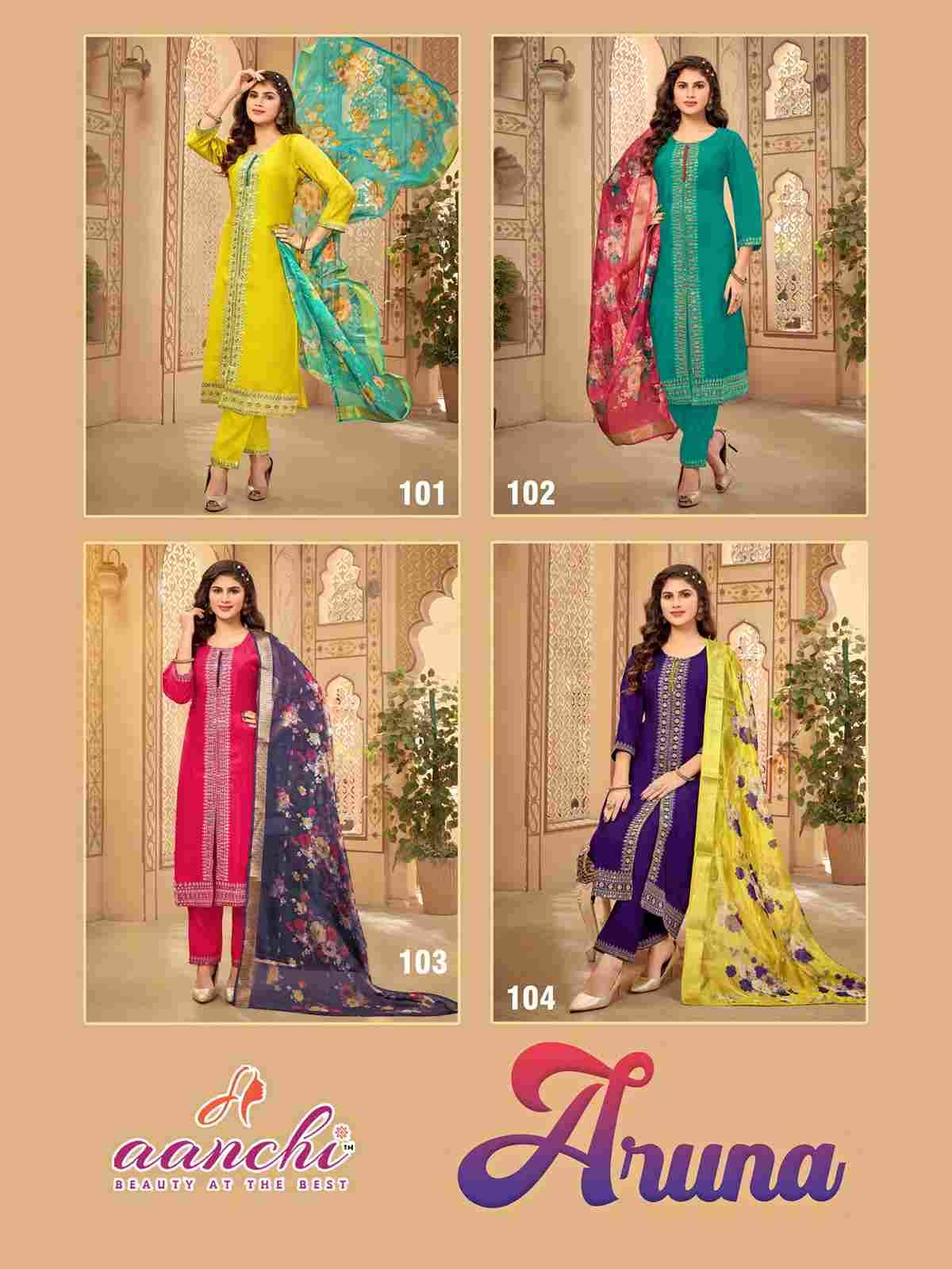 Aruna By Aanchi 101 To 104 Series Beautiful Festive Suits Colorful Stylish Fancy Casual Wear & Ethnic Wear Roman Silk Dresses At Wholesale Price