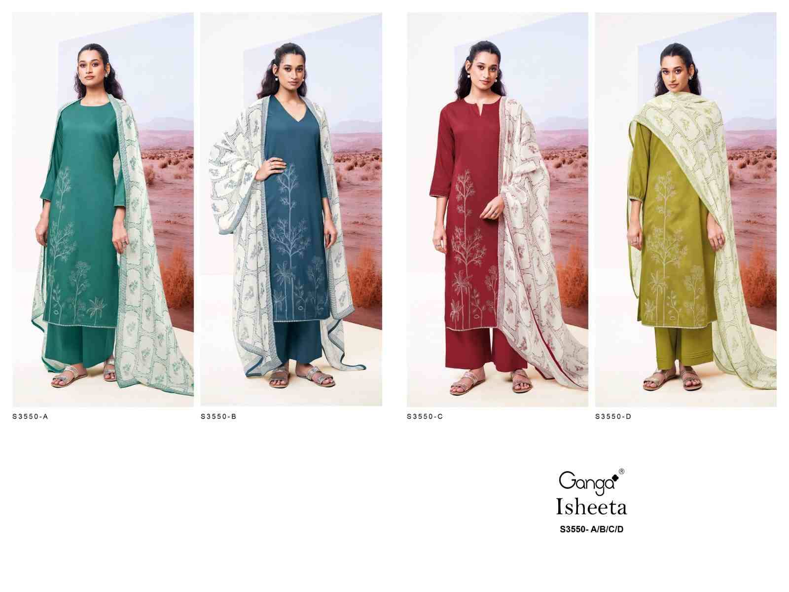 Isheeta-3550 By Ganga Fashion 3550-A To 3550-D Series Beautiful Festive Suits Colorful Stylish Fancy Casual Wear & Ethnic Wear Pure Cotton Silk Dresses At Wholesale Price