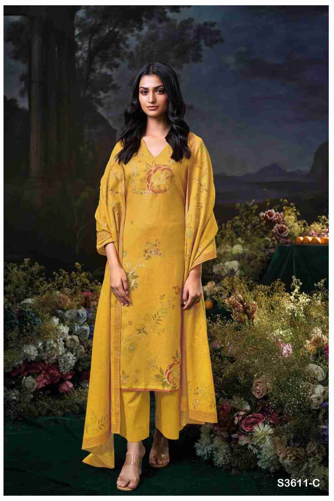 Idhika-3611 By Ganga Fashion 3611-A To 3611-D Series Beautiful Festive Suits Colorful Stylish Fancy Casual Wear & Ethnic Wear Pure Cotton Linen Dresses At Wholesale Price