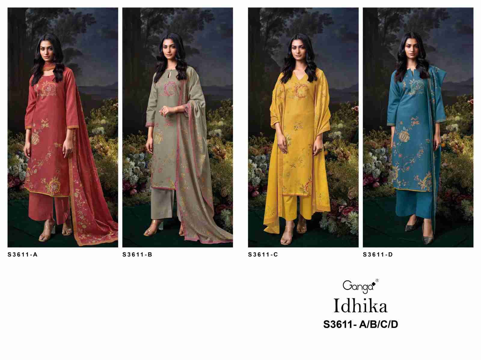 Idhika-3611 By Ganga Fashion 3611-A To 3611-D Series Beautiful Festive Suits Colorful Stylish Fancy Casual Wear & Ethnic Wear Pure Cotton Linen Dresses At Wholesale Price