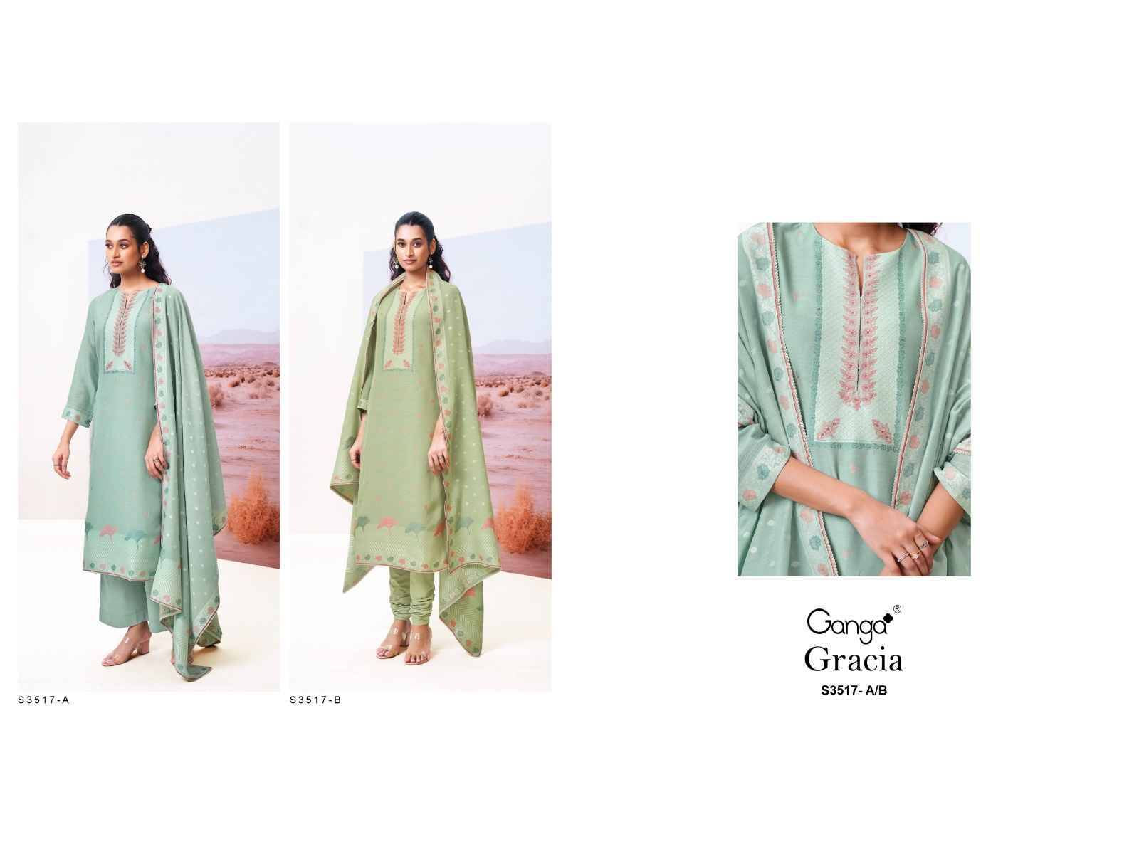 Gracia-3517 By Ganga Fashion 3517-A To 3517-B Series Beautiful Festive Suits Colorful Stylish Fancy Casual Wear & Ethnic Wear Pure Viscose Silk Dresses At Wholesale Price