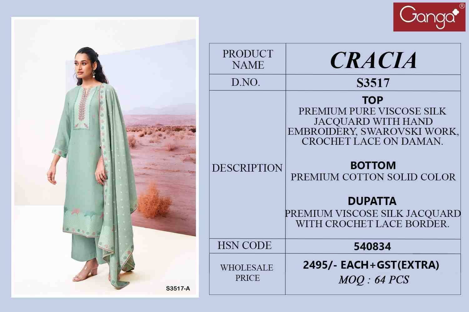 Gracia-3517 By Ganga Fashion 3517-A To 3517-B Series Beautiful Festive Suits Colorful Stylish Fancy Casual Wear & Ethnic Wear Pure Viscose Silk Dresses At Wholesale Price