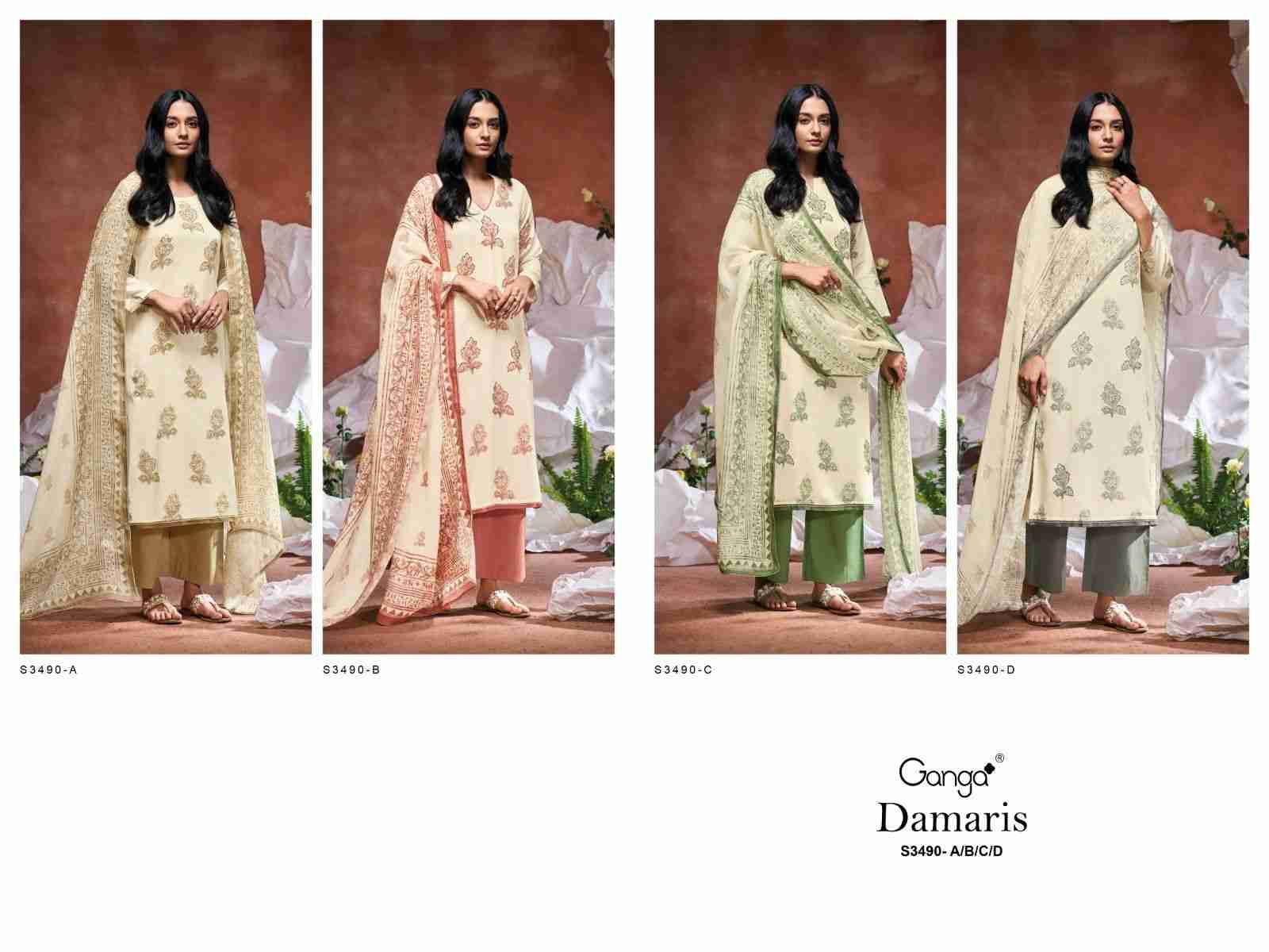 Damaira-3490 By Ganga Fashion 3490-A To 3490-D Series Beautiful Festive Suits Colorful Stylish Fancy Casual Wear & Ethnic Wear Pure Cotton Dresses At Wholesale Price