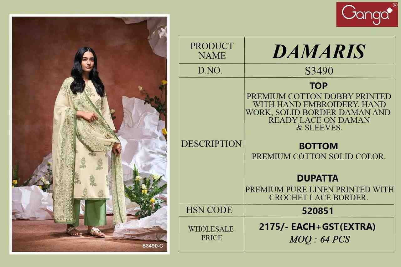 Damaira-3490 By Ganga Fashion 3490-A To 3490-D Series Beautiful Festive Suits Colorful Stylish Fancy Casual Wear & Ethnic Wear Pure Cotton Dresses At Wholesale Price