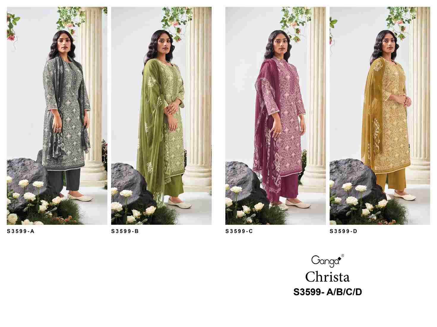 Christa-3599 By Ganga Fashion 3599-A To 3599-D Series Beautiful Festive Suits Colorful Stylish Fancy Casual Wear & Ethnic Wear Pure Cotton Dresses At Wholesale Price