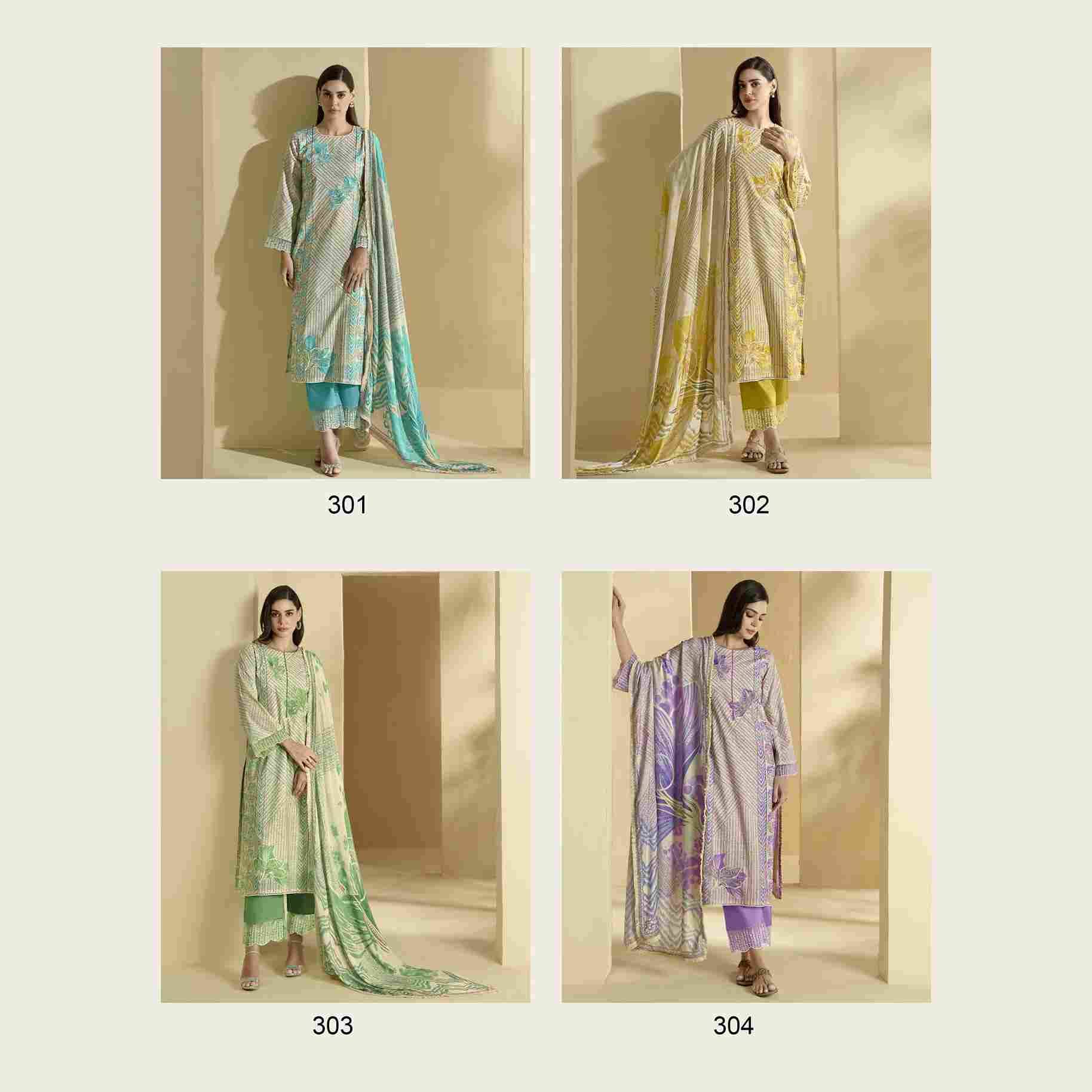 Lily By Sohni 301 To 304 Series Beautiful Suits Colorful Stylish Fancy Casual Wear & Ethnic Wear Pure Cotton Lawn Embroidery Dresses At Wholesale Price