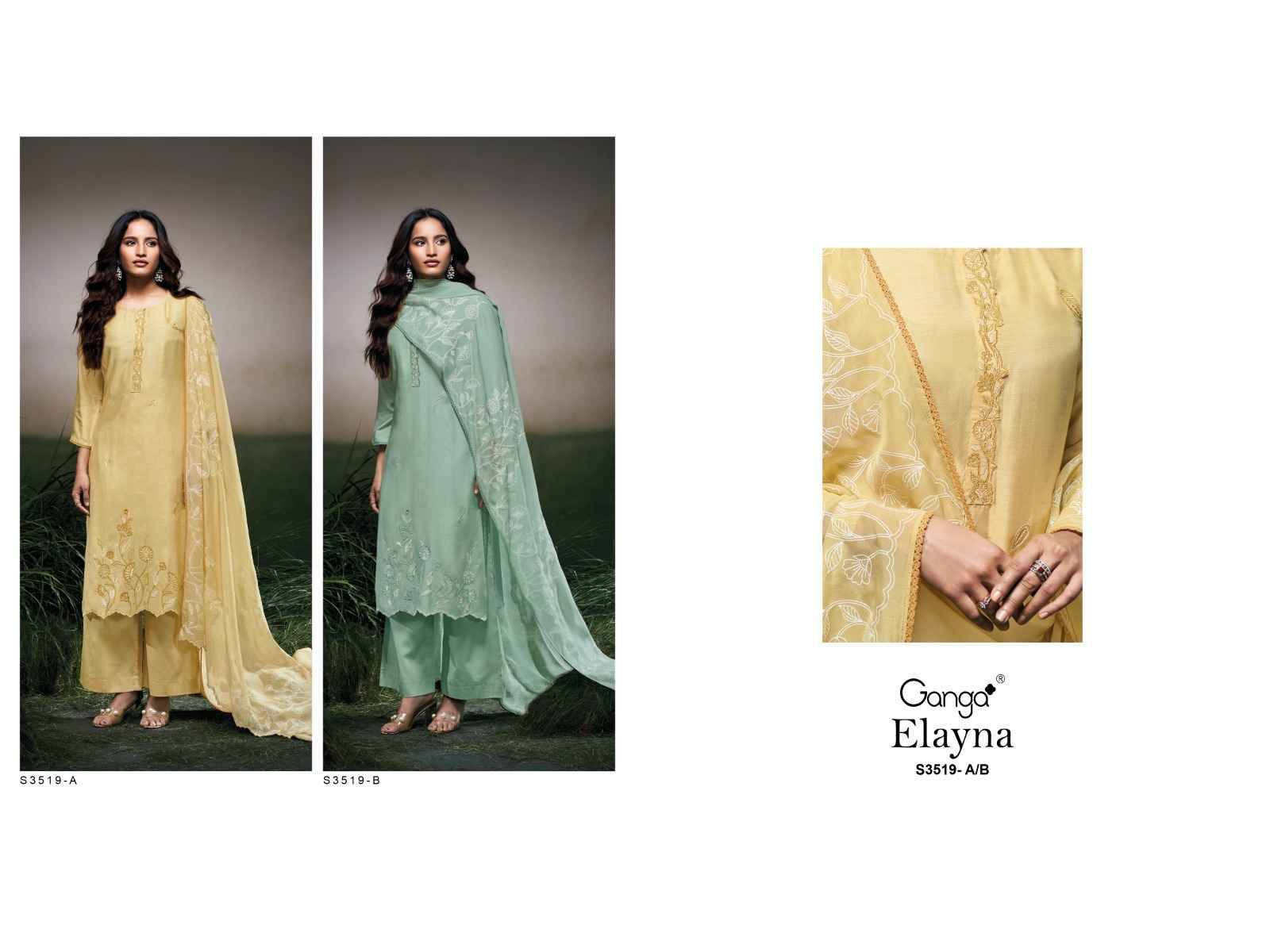 Elayna-3519 By Ganga Fashion 3519-A To 3519-B Series Beautiful Festive Suits Colorful Stylish Fancy Casual Wear & Ethnic Wear Pure Bemberg Silk Dresses At Wholesale Price