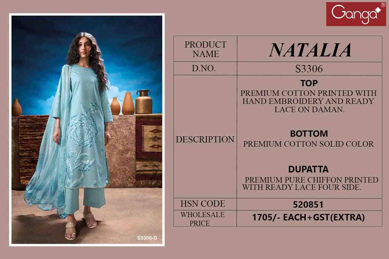 Natalia-3306 By Ganga Fashion 3306-A To 3306-D Series Beautiful Festive Suits Colorful Stylish Fancy Casual Wear & Ethnic Wear Cotton Dresses At Wholesale Price