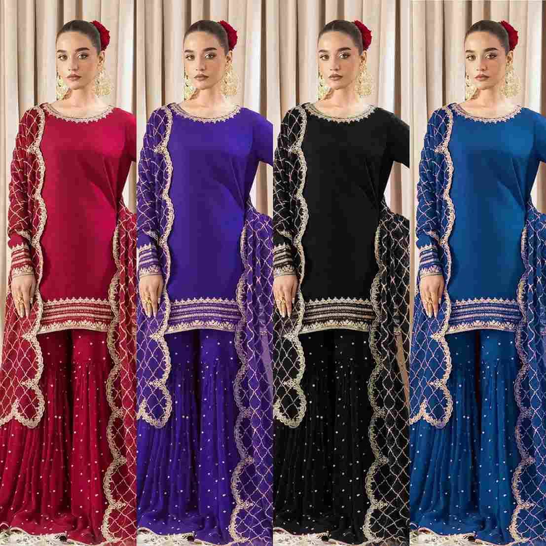 R-5867 By Fashid Wholesale 01 To 04 Series Designer Sharara Beautiful Fancy Stylish Colorful Party Wear & Occasional Wear Faux Georgette Dresses At Wholesale Price