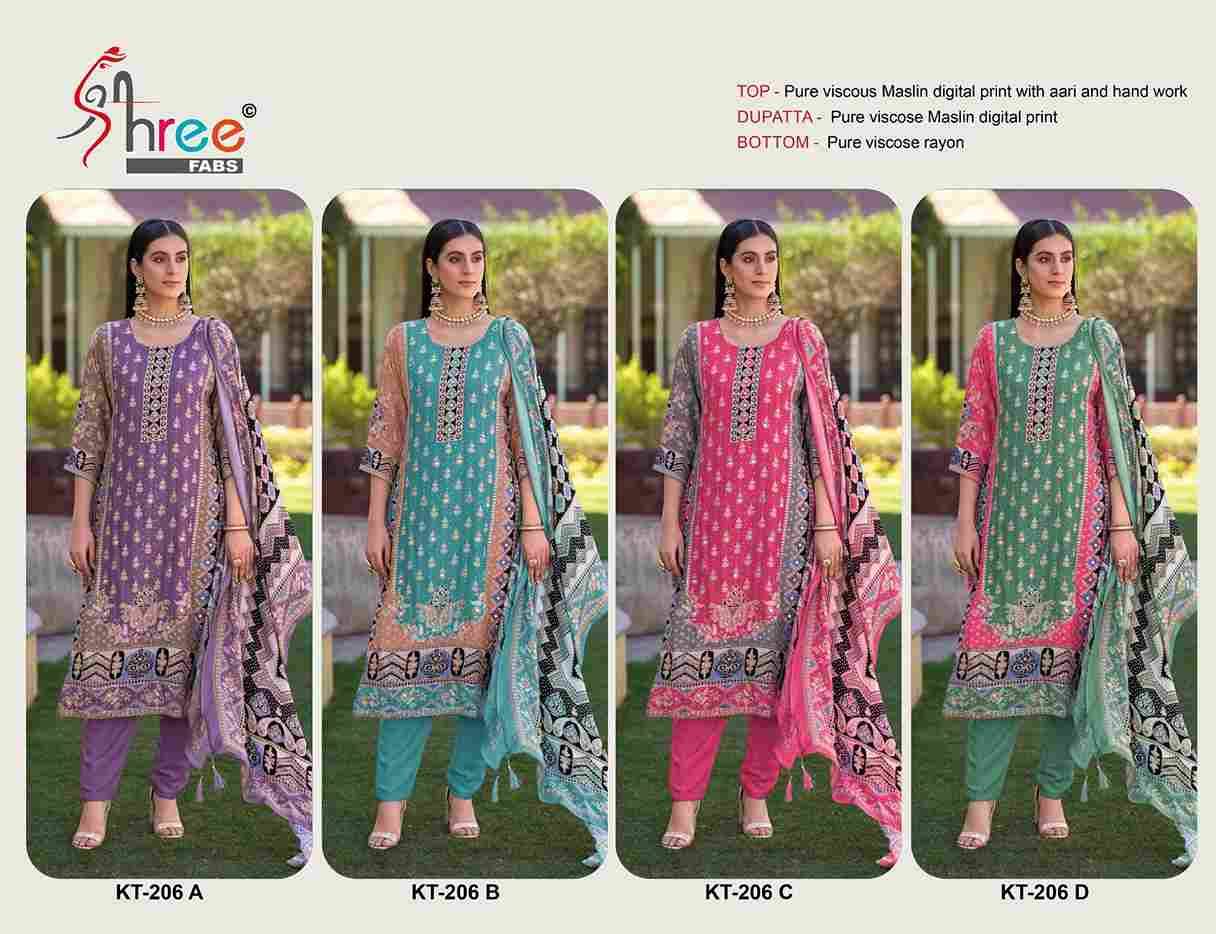 Shree Fabs Hit Design KT-206 Colours By Shree Fabs KT-206-A To KT-206-D Series Designer Pakistani Suits Beautiful Fancy Stylish Colorful Party Wear & Occasional Wear Pure Viscose Muslin Embroidery Dresses At Wholesale Price