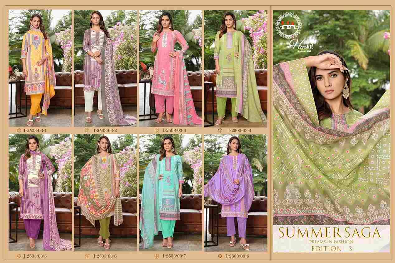 Summer Saga Vol-3 By Harshit Fashion Hub 2503-03-1 To 2503-03-8 Series Beautiful Festive Suits Stylish Fancy Colorful Casual Wear & Ethnic Wear Pure Cotton Dresses At Wholesale Price