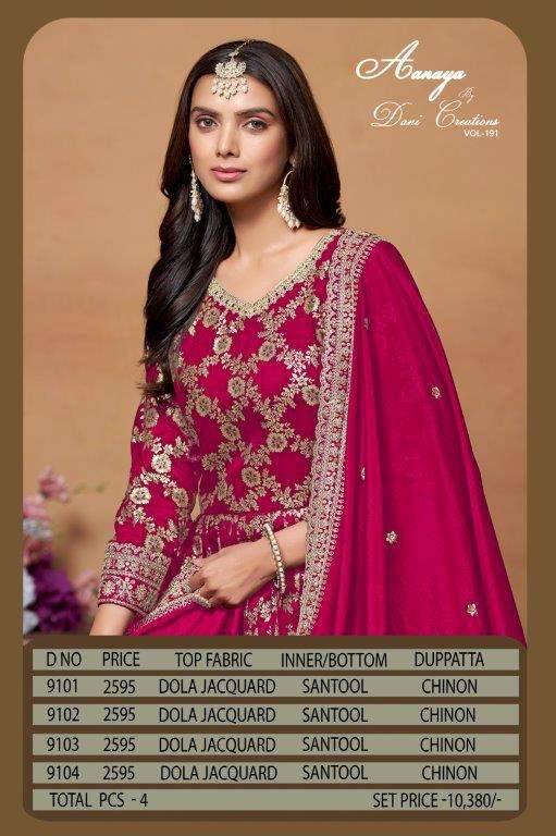 Aanaya Vol-191 By Twisha 9101 To 9104 Series Designer Stylish Fancy Colorful Beautiful Party Wear & Ethnic Wear Collection Dola Jacquard Gowns With Bottom At Wholesale Price