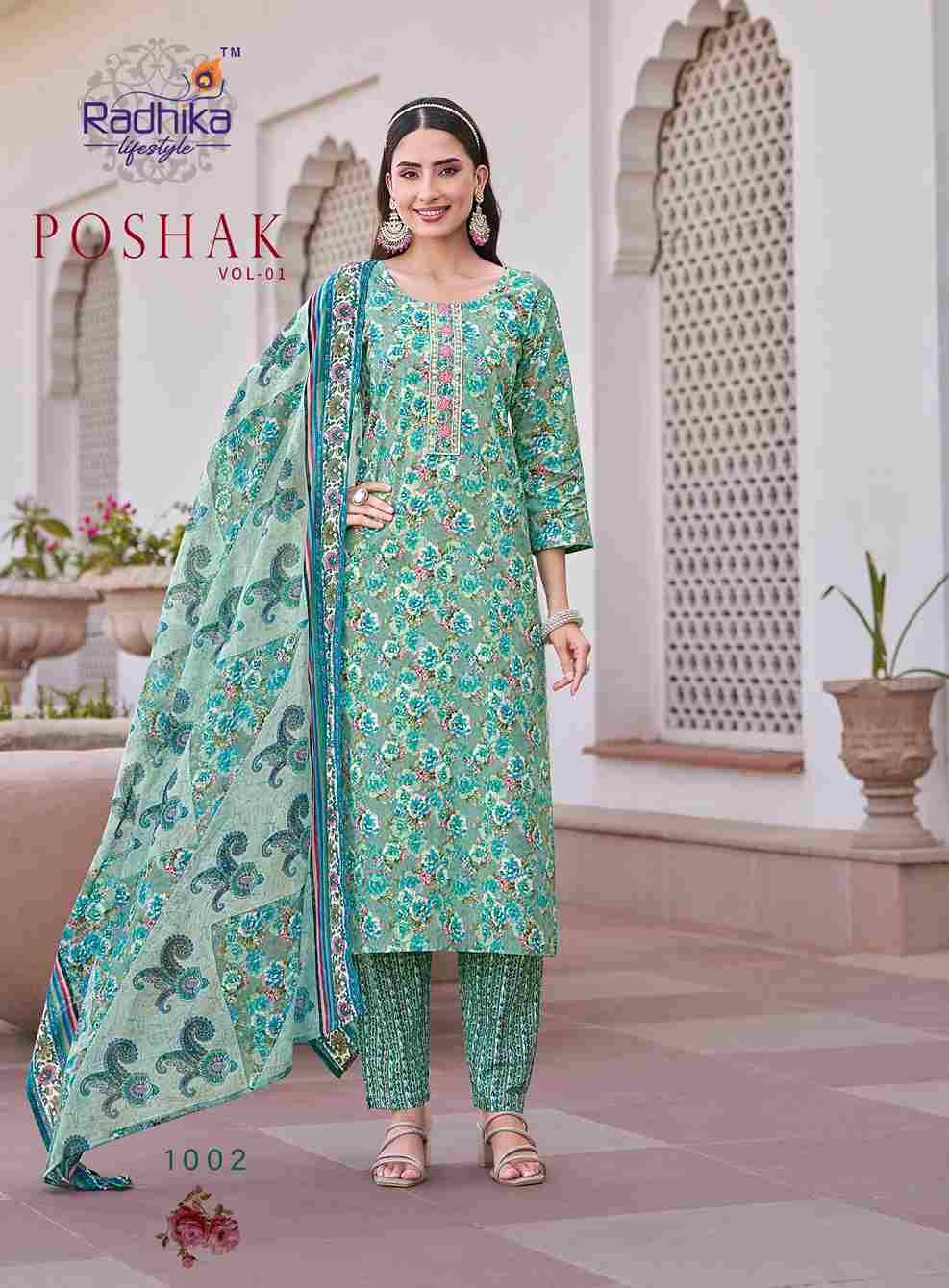 Poshak Vol-1 By Radhika Lifestyle 1001 To 1008 Series Beautiful Festive Suits Colorful Stylish Fancy Casual Wear & Ethnic Wear Pure Cotton Dresses At Wholesale Price