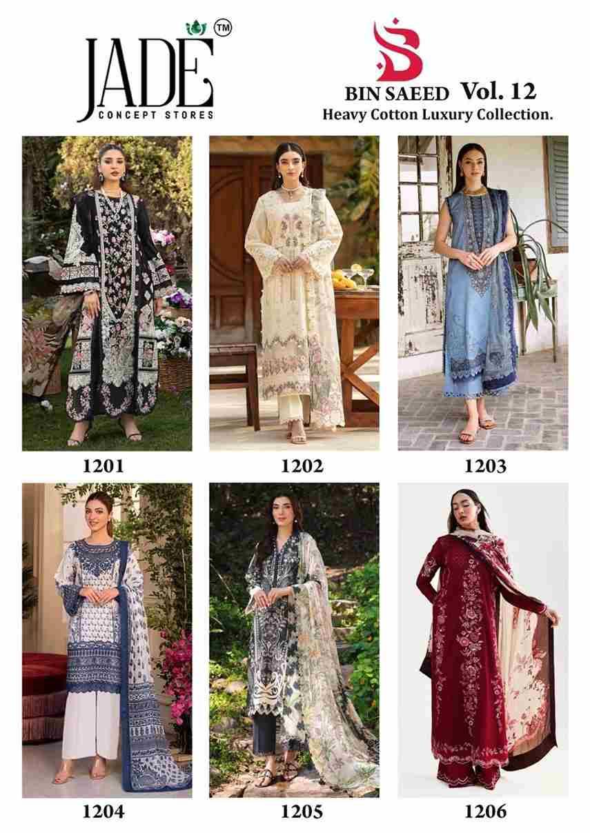 Bin Saeed Vol-12 By Jade 1201 To 1206 Series Beautiful Festive Suits Stylish Fancy Colorful Casual Wear & Ethnic Wear Pure Lawn Cotton Print Dresses At Wholesale Price