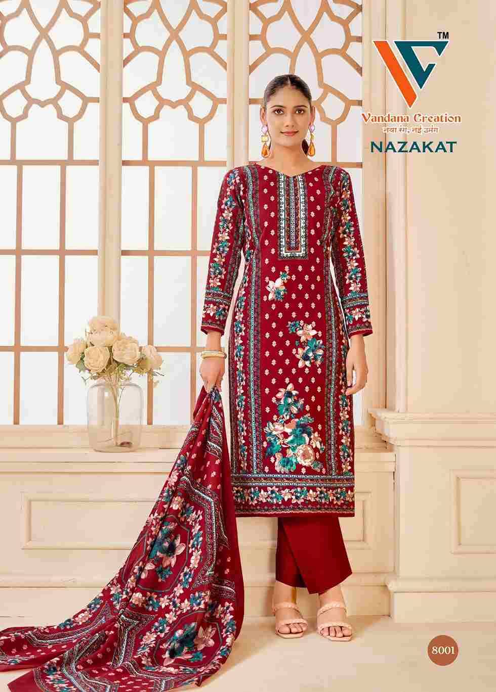 Nazakat Vol-8 By Vandana Creation 8001 To 8008 Series Beautiful Festive Suits Stylish Fancy Colorful Casual Wear & Ethnic Wear Soft Cotton Print Dresses At Wholesale Price